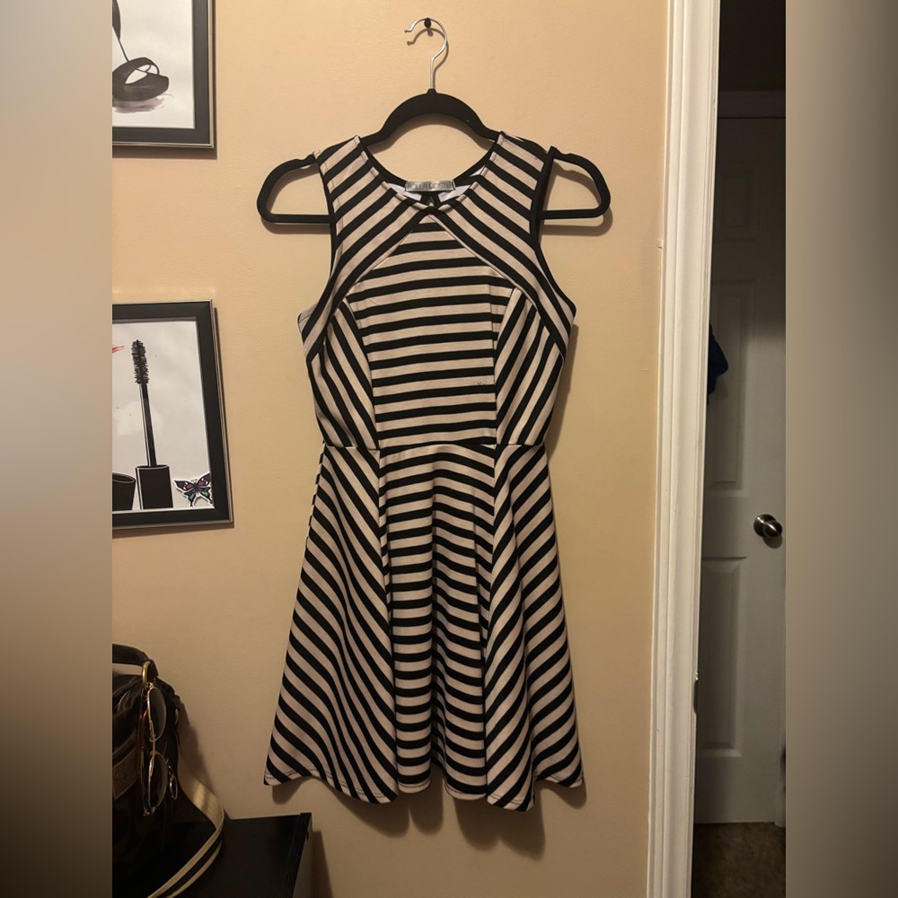 Striped Black and Tan Sleeveless Dress